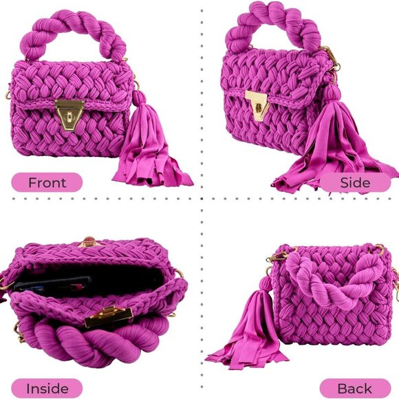 Handmade Pink Crochet Clutch Purse with Removable Tassel - Eco-Friendly Design - Picture 3 of 6